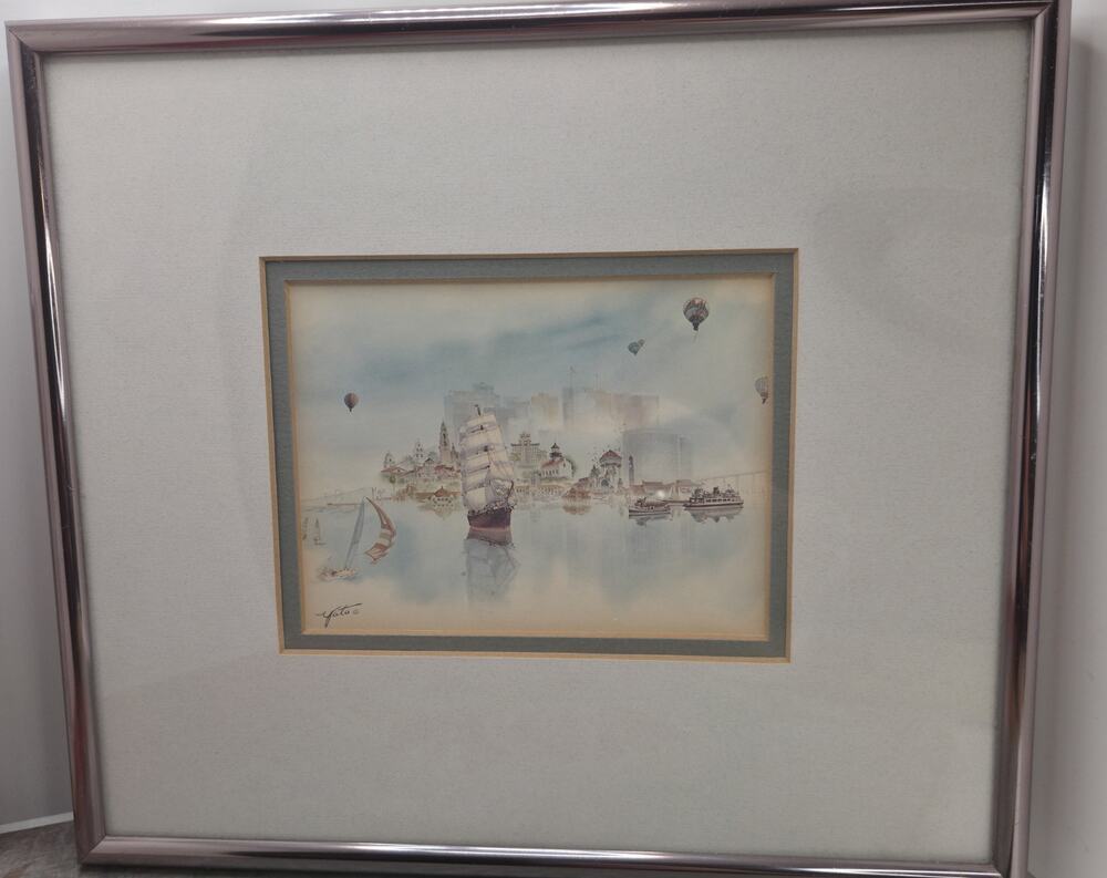 JOHN YATO Framed & Matted/Signed Litho Hotel Del "Happy Memories" Approx 9"x10"